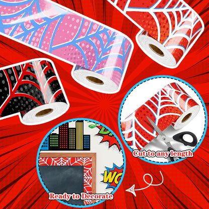 98ft Spider Web Bulletin Board Borders Classroom Bulletin Board Trim Self Adhesive Borders Decorations for Party School Blackboard Chalkboard Desk Wall Decor (Black, Red, Pink)