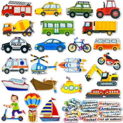 PENGFULL Felt Transportation Vehicles Learning Pieces,48 Felt Flannel Board Pieces,Air Land Sea Airplane Learning for Toddlers for Kindergarten,Preschool,Toddlers