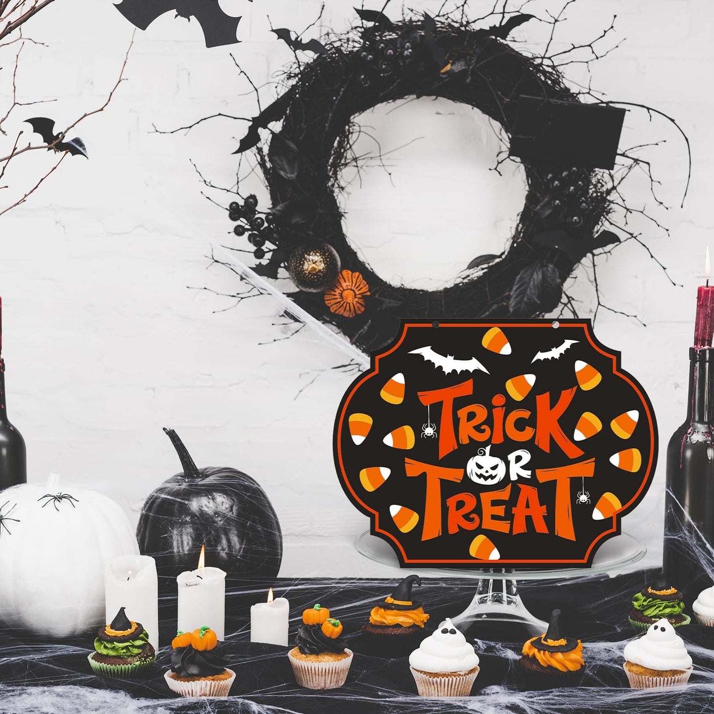 4 Pcs Halloween Felt Hanging Signs for Wreaths Happy Halloween Door Decorations Trick or Treat Wall Plaque Signs Pumpkin Witch Ghost Black Cat Bat Wall Decor Halloween Welcome Signs(Funny Style)