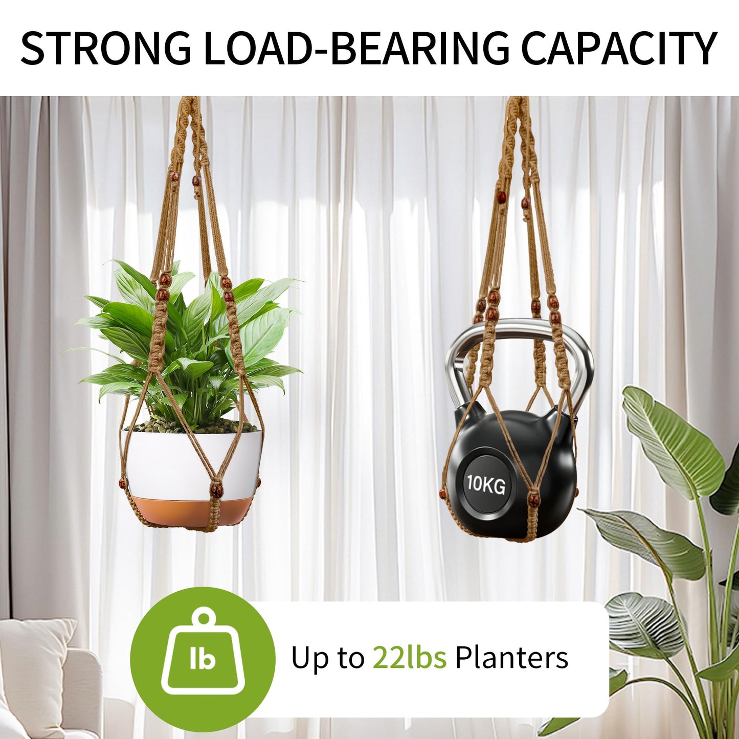 IDEEEPAN Macrame Plant Hanger - Fits 6 to 15 inches Pots for Indoor Outdoor, 43 Inch, Set of 2, Brown (POTS NOT Included)