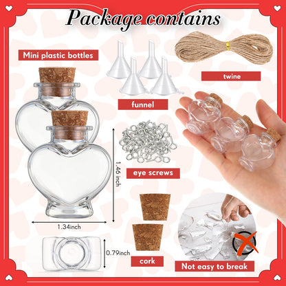 Bokon 50 Pack 1 oz Mini Plastic Bottles with Cork, Small Potion Bottles Tiny Clear Sand Art Jar Wishing Vial Bulk for Birthday Halloween Valentines Party DIY Crafts Gift (Heart)