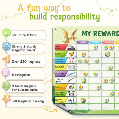 LIKARTO Magnetic Reward Chart for Kids with 280 Magnets - Behavior Chart for Kids at Home - Responsibility Reward Chart - Chore Chart - Visual Schedule - Ideal for Ages 3-9, Autism, ADHD - Green