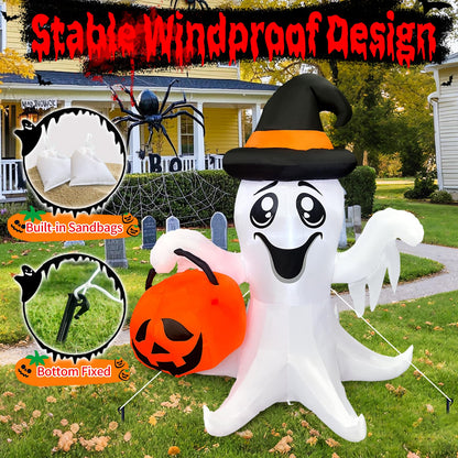【2025 Latest Release】Halloween Inflatables Ghost Outdoor Decorations 5FT Ghost Pumpkin Inflatable with Build-in 2 LED Ghost Blow Up Yard Decoration Cute Ghost Blowup Decor for Party Garden Lawn