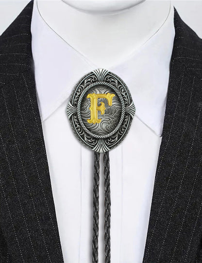 HUABOLA CALYN Vintage Bolo tie for Men Western Cowboy Native American Initial Letter ABCDJMR to Z Costume Bolo ties for Women (F)