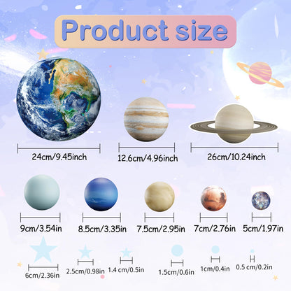 Glow in The Dark Stars Solar System Wall Decals, The Earth Wall Stickers for Bedroom, Baby Nursery Planets Sticker Decoration for Ceiling (Blue)
