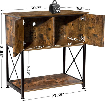 Herture 20-29 Gallon Aquarium Stand Metal Frame Fish Tank Stand with Cabinet Storage, for 20 Gallon Long Aquarium,30.7" L*16.5" W Tabletop,330LBS Capacity Rustic Brown and Black PG01YGN