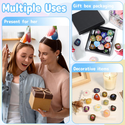 XIANNVXI Funny Emotion Polished Stone Gift 12pcs Cute Emoji Carving Cube Figurine Crystals Rock Present Novel Mothers Day Birthday Graduation Gifts for Women Men Natural Healing Crystals Stones