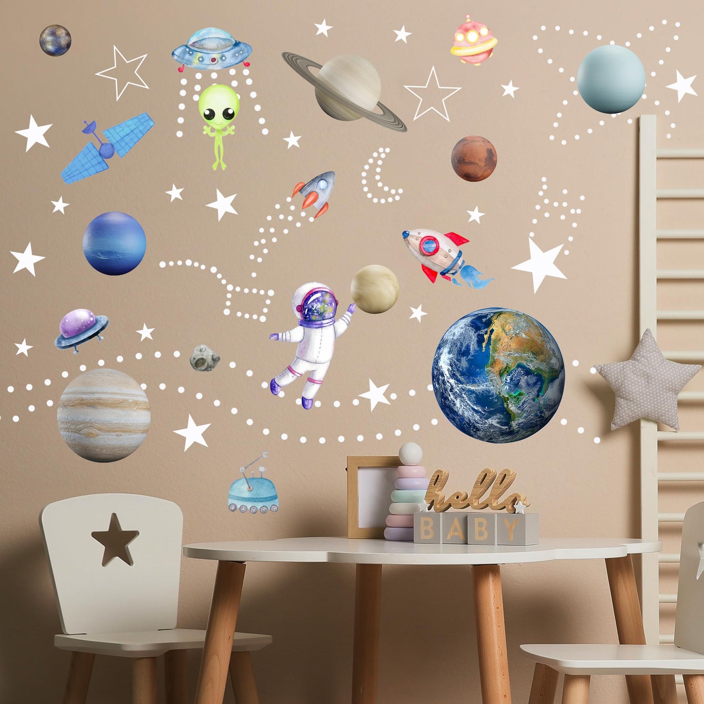 Glow in The Dark Stars Solar System Wall Decals, Star and Planets Stickers for Ceiling, Kids Wall Sticker Space Room Decor (Blue)