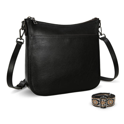 HESHE Genuine Leather Crossbody Purses for Women Shoulder Bags Hobo Purse Casual Ladies Handbags Designer Satchel Bags Cross Body Bag(Black)