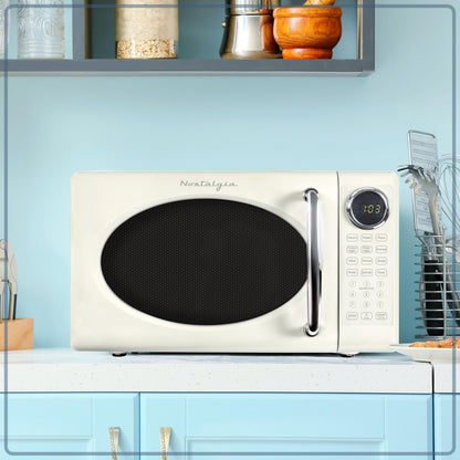Nostalgia Retro Microwave Oven - 0.7 Cu Ft, 700-Watt Countertop Size with Glass Turntable, Child Safety Lock, 8 Auto-Cook Programs, Digital Clock - Aqua