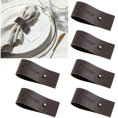 Dark Brown Napkin Rings Set of 6 – Elegant Leather Napkin Ring Holders, Double-Sided Waterproof, Durable Table Decor for Easter, Weddings & Dinner Parties, Stylish Table Setting Accessories