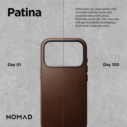 NOMAD Traditional Leather Case Brown Compatible with iPhone 17 Pro Leather Magsafe Charging Compatible Phone Case for iPhone 17 Pro