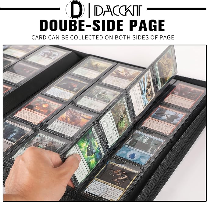 D DACCKIT Card Binder 16 Pocket - Fits 1024 Cards，4X4 Ringless Card Album with Sleeves for Trading Cards & Sports Cards（Model A，Classic White）