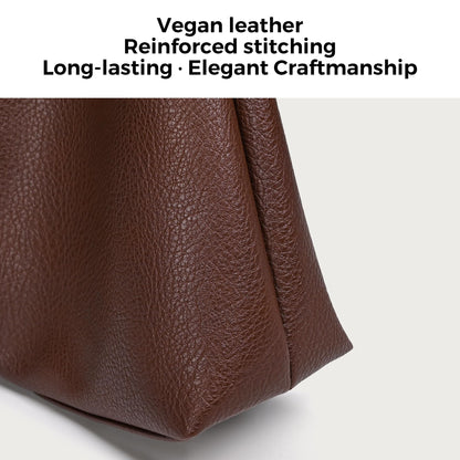 VESSALOIR Hobo Bags for Women, Slouchy Shoulder Bag for Women, Coffee Brown Handbag in Vegan Leather with Matching Zip Pouch, Magnetic Snap Closure, Built-In Key Leash