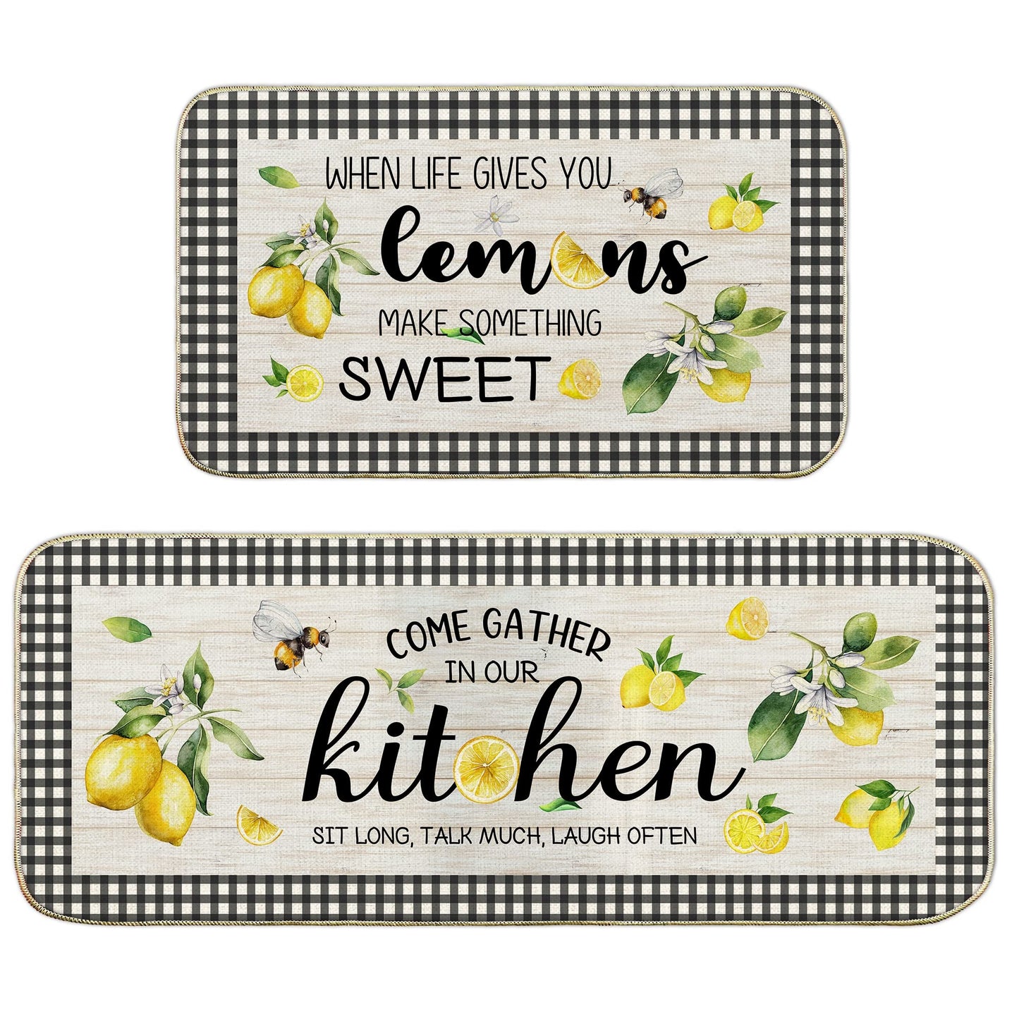 Lemon Kitchen Mat Set of 2, Kitchen Mats for Floor, Farmhouse Lemon Kitchen Decor Floor Mats Non Slip, Kitchen Runner Rug Carpet 17x29 and 17x47 Inch