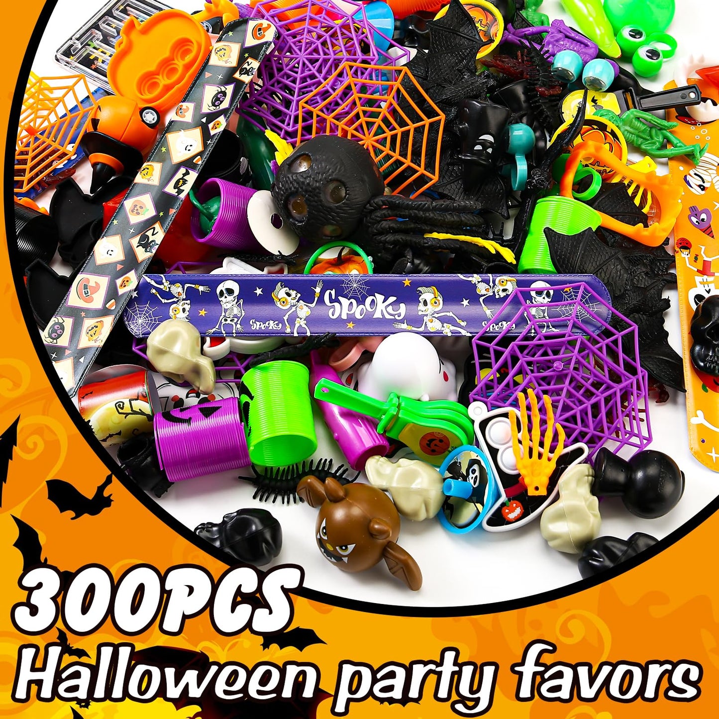 Zunaco 300PCS Halloween Party Favors for Kids, Trick or Treat Gifts Goodie Bag Fillers, Halloween Bulk Fidget Toys Party Supplies for School Classroom Carnival Prizes Treasure Box