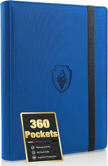 Premium 9 Pocket Card Binder for 360 Cards, Fabmaker PU Cover Trading Card Binder, Sturdy Card Collection Album, Sleek Card Holder Folders for Game Cards & Sports Cards, Royal Blue