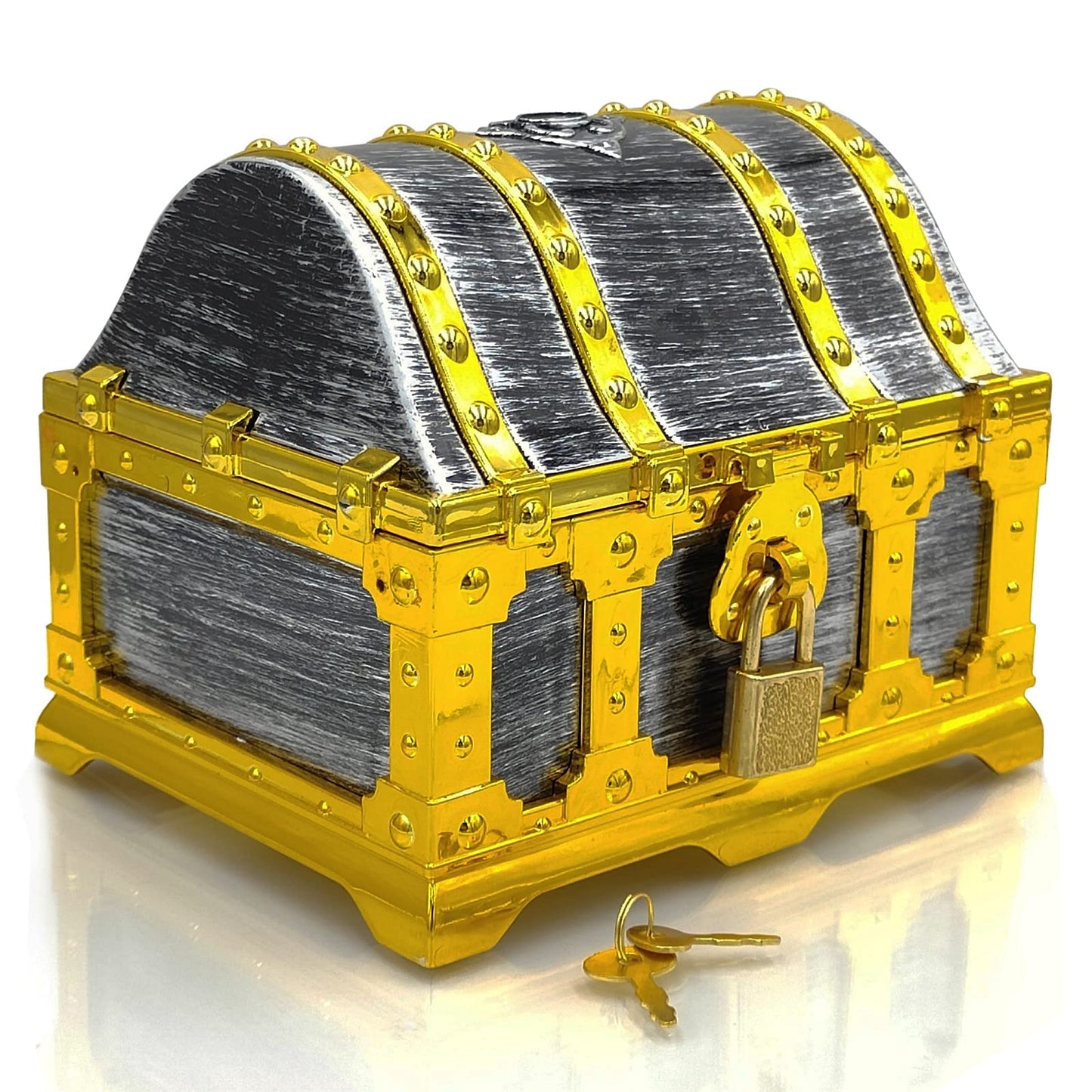 Dronside Kids Golden Frame Pirate Treasure Chest with Lock and Key, Treasures Collection Storage and Decorative Box for Kids Birthday Pirate Party Favors