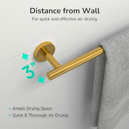 USHOWER Brushed Gold Towel Bar, 18-Inch Towel Racks for Bathroom Wall-Mounted, Thicken SUS304 Stainless Steel Towel Rod (Total Length 20-Inch)