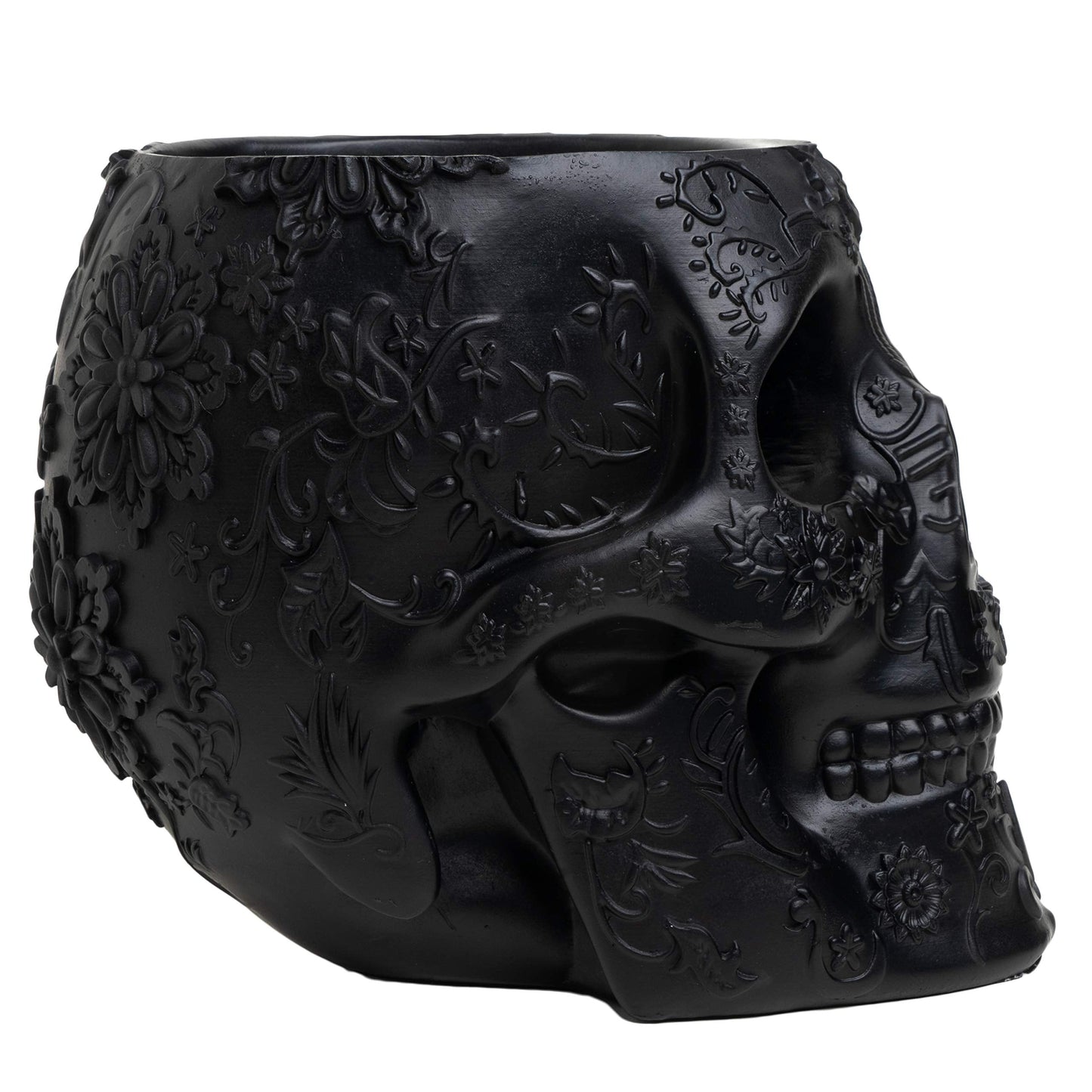 Skull Makeup Brush Holder, Pen Holder, Vanity, Desk, Office Organizer, Stationary, Decor Planter , Candy Bowl , Goth Decorations , Extra Large, Skulls Gothic Skull & Bones Organizer Bathroom (Black)