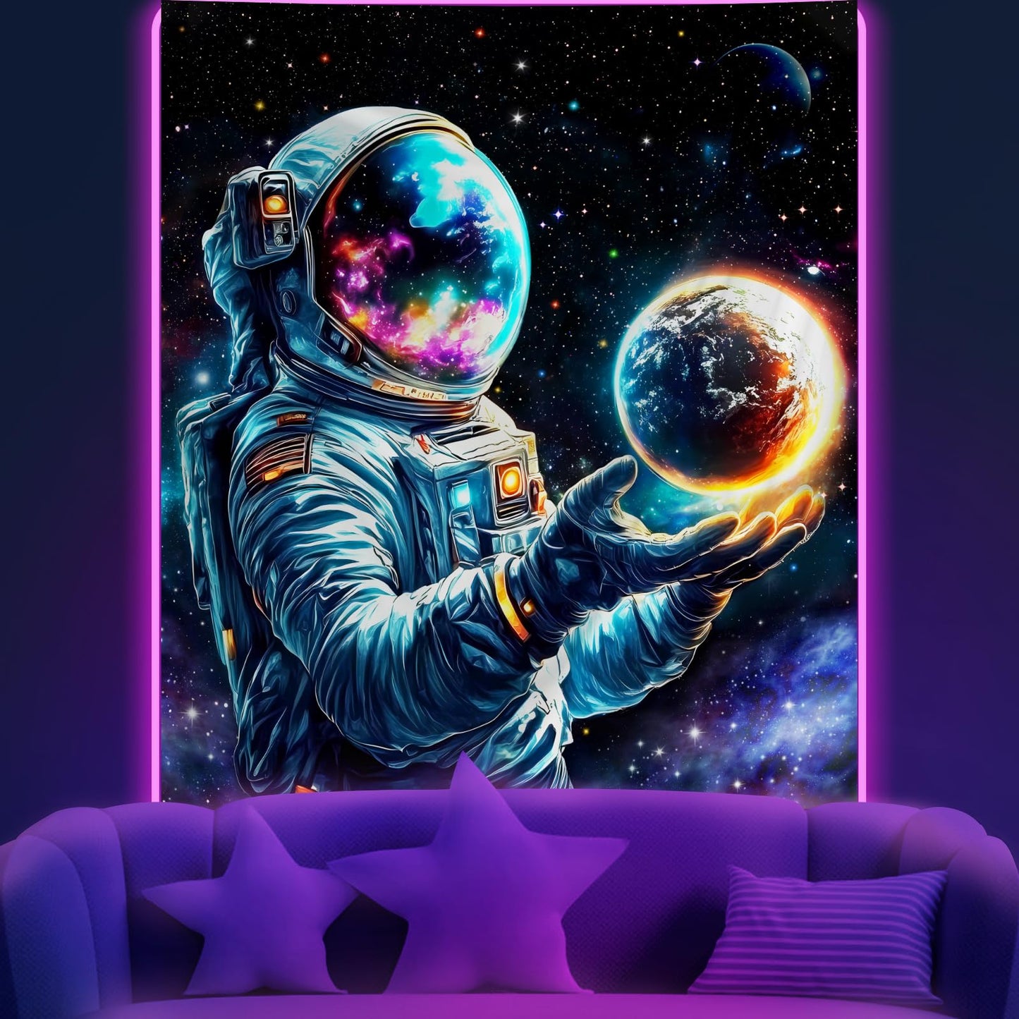 Apdidl Space Galaxy Poster Decor Tapestry for Bedroom, Astronaut Cool Planet Wall Hanging, Fantasy Outer Space Wall Tapestries Men, Funny Art Poster Aesthetic for Boys Guys Gamer Living Room 51" X 60"