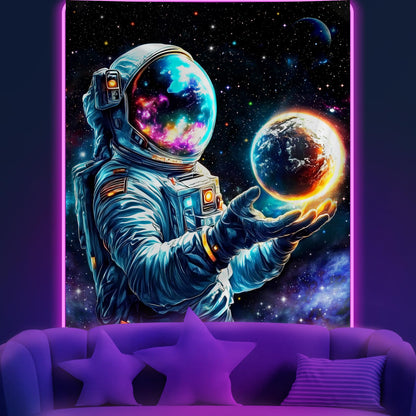 Apdidl Space Galaxy Poster Decor Tapestry for Bedroom, Astronaut Cool Planet Wall Hanging, Fantasy Outer Space Wall Tapestries Men, Funny Art Poster Aesthetic for Boys Guys Gamer Living Room 51" X 60"