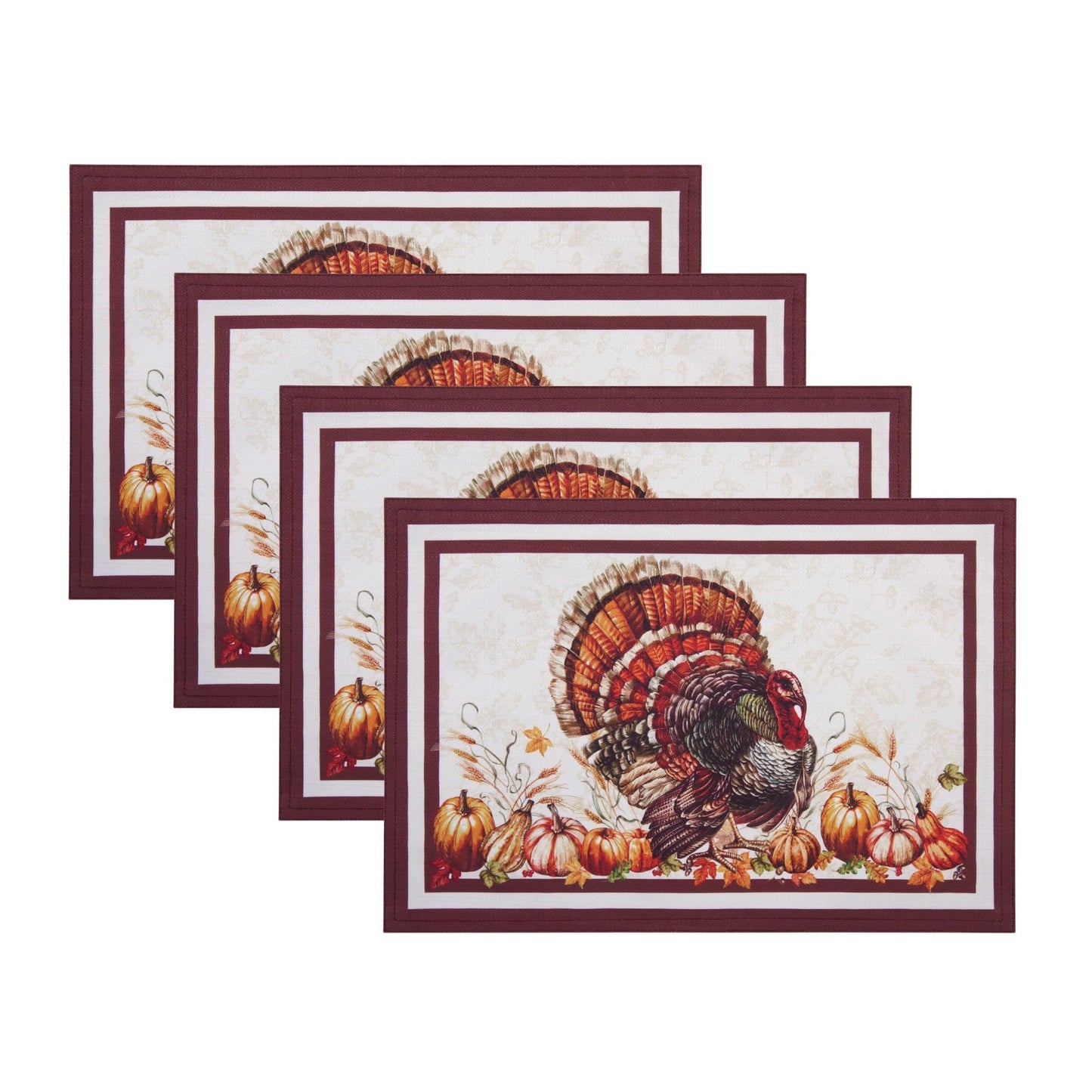 Elrene Home Fashions Autumn Heritage Turkey Engineered Placemats, Set of 4, 13"x19"