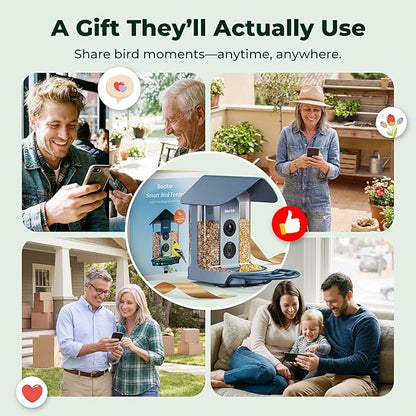 Kiwibit Smart Bird Feeder with Camera, Solar Powered for Outdoors, Bird Species AI Identification, 8MP Photo, 4K Video Livestream, Real-Time Bird Alert, Birdwatching Gifts for Bird Lovers, Bluejay Sky