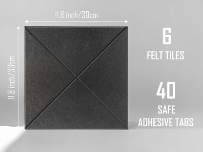 DECORITA Cork Board 24 x36 Alternative - 6 Pack Felt Wall Tiles with Safe Removable Adhesive Tabs, Cork Boards for Walls Cork Board for Home Office Pin Board Tack Board - Black