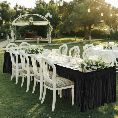Axigundaone 6 Pcs Plastic Black Table Skirts for Rectangle Tables, Disposable Table Skirts with Adhesive Strip, 28 Inch x 14 Ft Rectangular Table Skirts for Party, Wedding,Banquet