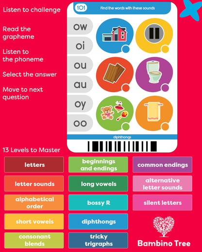 Phonics Machine Learning Pad - Electronic Reading Game for Kids Age 5-11 - Learn to Read with 720 Phonic and Letter Sound Questions