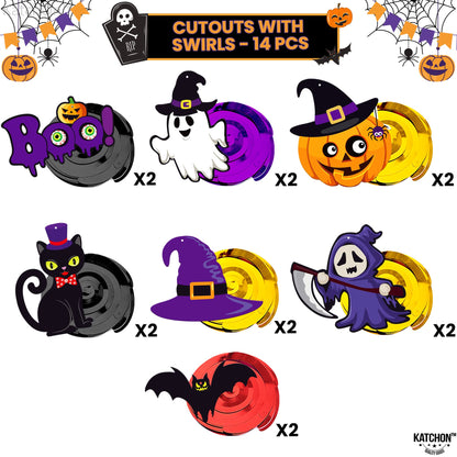 Halloween Hanging Decorations - Large, Pack of 28 and XtraLarge Carnival Backdrop - 72x44 Inch | Spooky Halloween Hanging Swirls, Halloween Party Decorations | Scary Halloween Carnival Decorations