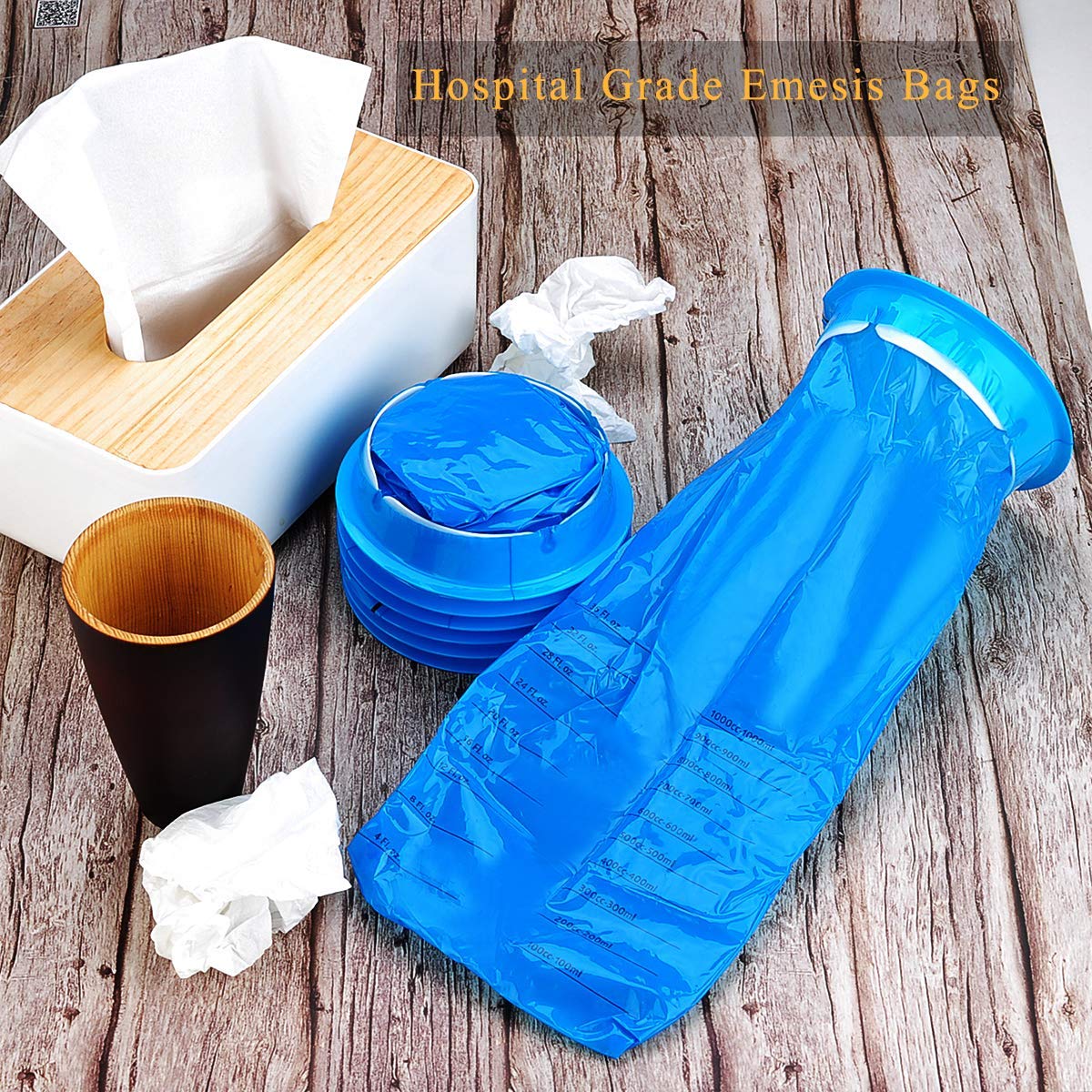 Valchoose 60 Pack Barf Bags Disposable, Portable Puke Bags, 1000ml High Density Blue, Leak Resistant Perfect for Morning Sickness, Kids, Adults, Pregnant Women, Taxis Drivers, Car Motion Sickness