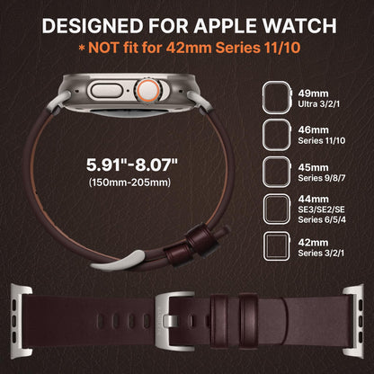 Bandletic Genuine Leather Bands Compatible with Apple Watch Ultra 3 Band for Men Women, Soft Replacement Strap for iWatch 49mm(Ultra 3/2/1),46mm(11/10),45mm(9/8/7),44mm(SE3/SE2/SE/6/5/4),42mm(3/2/1)
