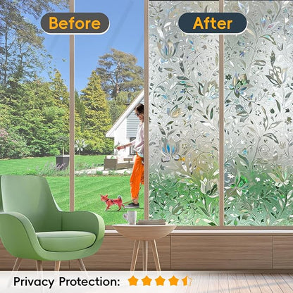 Dwersty Frosted Glass Window Privacy Film Decorative, Bathroom Window Privacy Film for Glass Windows Cover, Static Cling, Removable, Reusable, Anti-UV, Anti-Glare, 17.5" by 78.74"