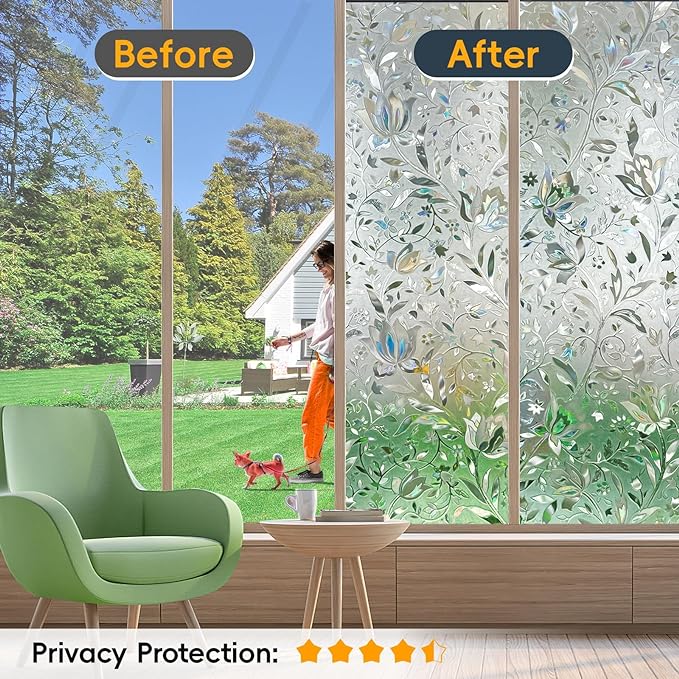 Reusable Static Cling Rainbow Window Privacy Film Decorative, Stained Glass Window Clings for Home Glass Doors, 23.6" by 78.74"