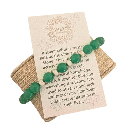 Sabeli Handmade Bracelets Real Natural Stones Healing Protection Focus 8mm Bead Adjustable Macrame Women Men Gemstone Gift (Jade)