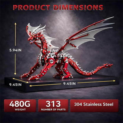3D Metal Dragon Model Kit for Adults, Mechanical Pterosaur Puzzle, DIY Assembly Steel Model, Challenging Building Kit, Unique Gift for Men Desk Decor