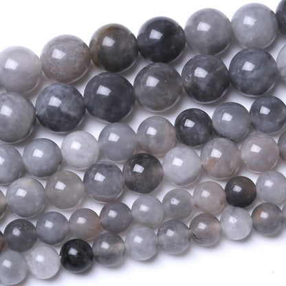 60PCS 6MM Natural Grey Crystal Beads Round Loose Stone Beads for Jewelry Making DIY Energy Stone Healing Power Bracelet 15"
