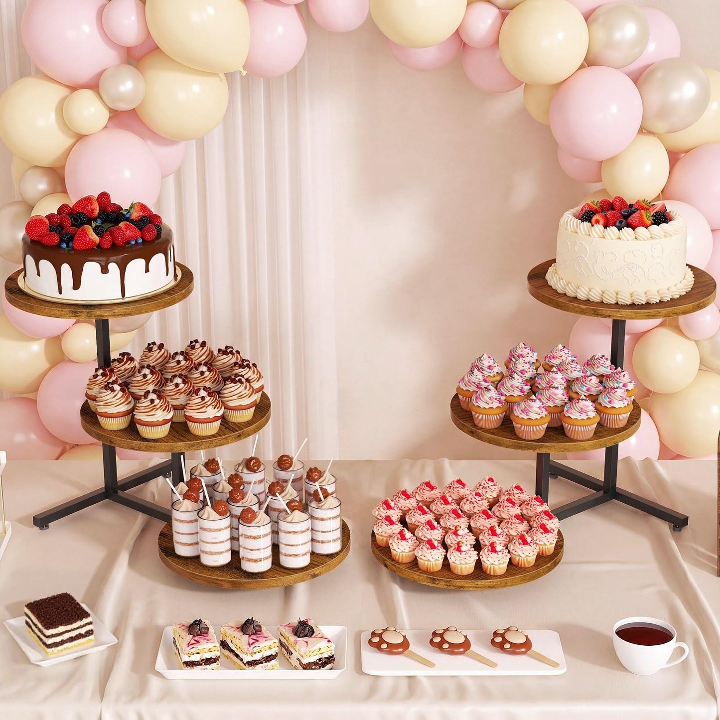 Emfogo Wooden Cupcake Stand for 50 Cupcakes, 3 Tier Dessert Tower Stands, Cup Cake Display for Party Afternoon Tea Wedding Graduation, Large Tiered Tray for Cake Cookie Food (1 Pack)