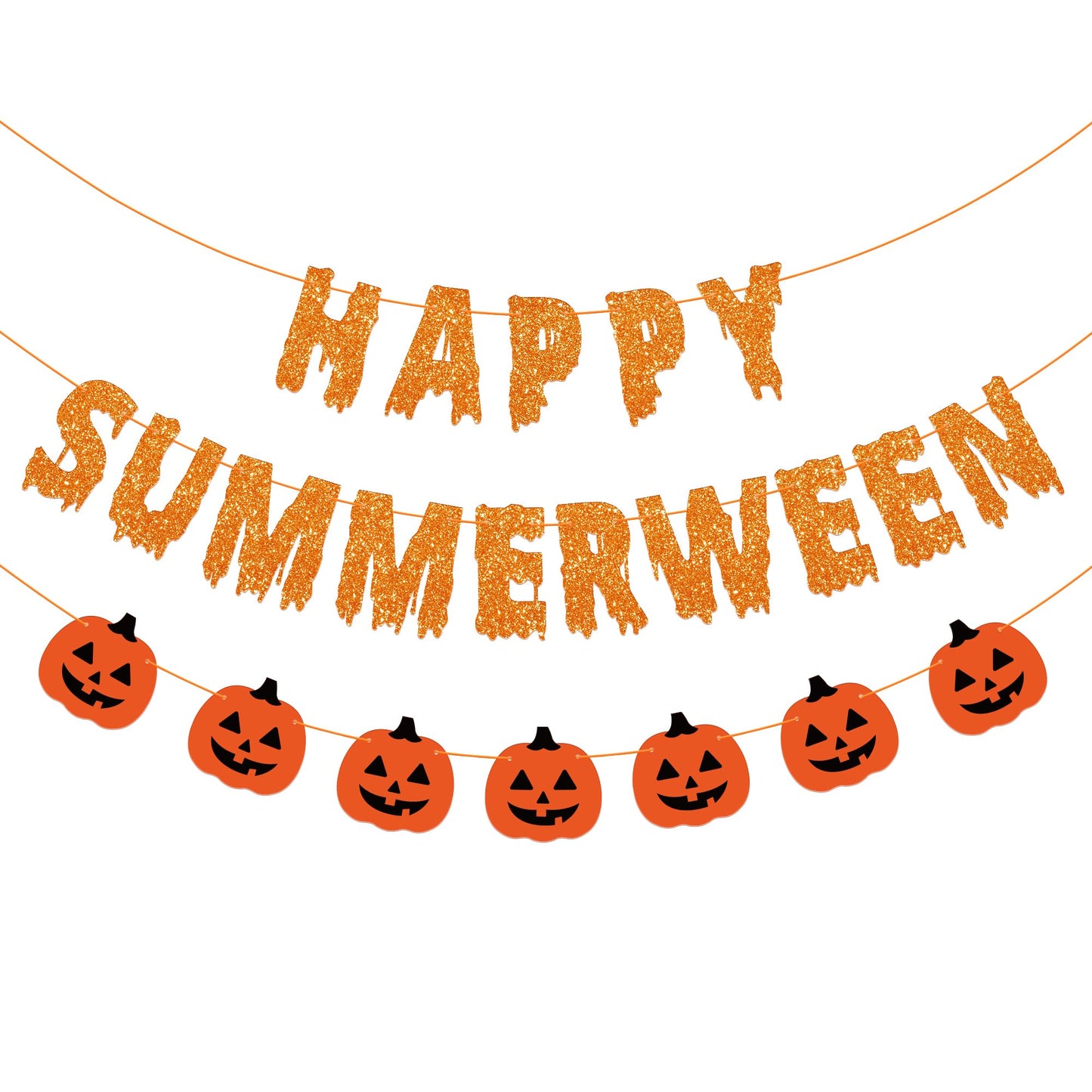Happy Summerween Banner, Pre-Strung Summerween Party Decorations Glitter Summer Ween Hanging Banner Pumpkins Garland Halloween in Summer Decor Spooky Birthday Party Supplies for Home Office