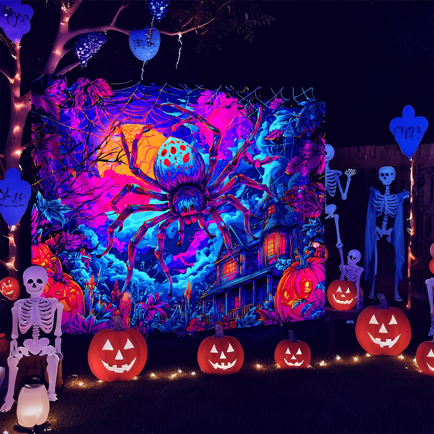 NYZE Spider Tapestry for Black Light, Tapestry Blacklight Halloween Wall Decor Tapestrie Glow in The Dark Party Decor UV Reactive Poster for Bedroom 90 * 70in