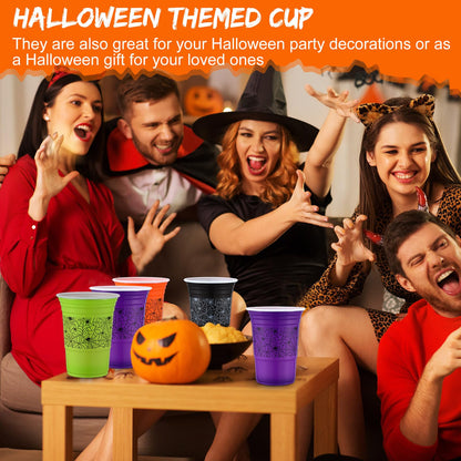 Pickmesh 120 Pcs Halloween Plastic Cups 16 oz Disposable Coffee Cup Spider Web Decoration Hot Cold Drink Wine for Halloween Party Favors Supplies