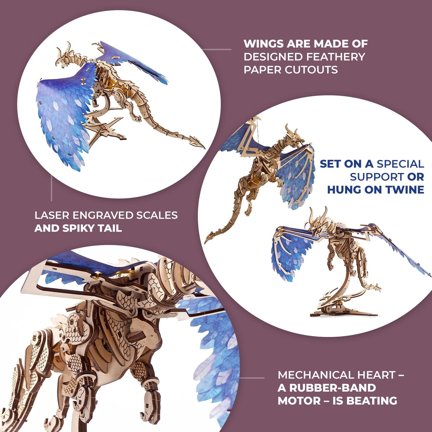 UGEARS 3D Wooden Puzzles for Adults - Windstorm Dragon 3D Puzzle - Mechanical Model Kits for Adults to Build - DIY Building Set Gifts for Fathers Day, Brain Teaser Puzzle, Hobby Kit