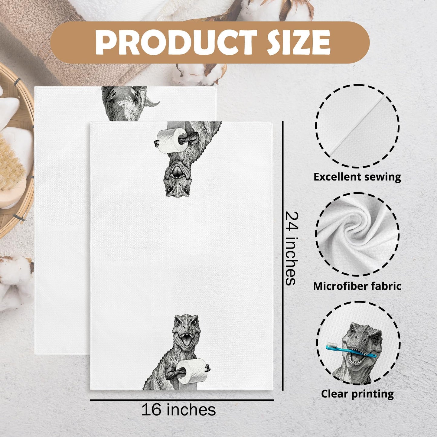 GWFSJYU Funny Boys Dinosaur Gifts Hand Towel Bathroom Decor, Boys Kids Dino Hand Towel for Bathroom Kitchen Washroom Decor, Dinosaur Dish Tea Towels, 16x24 Inch