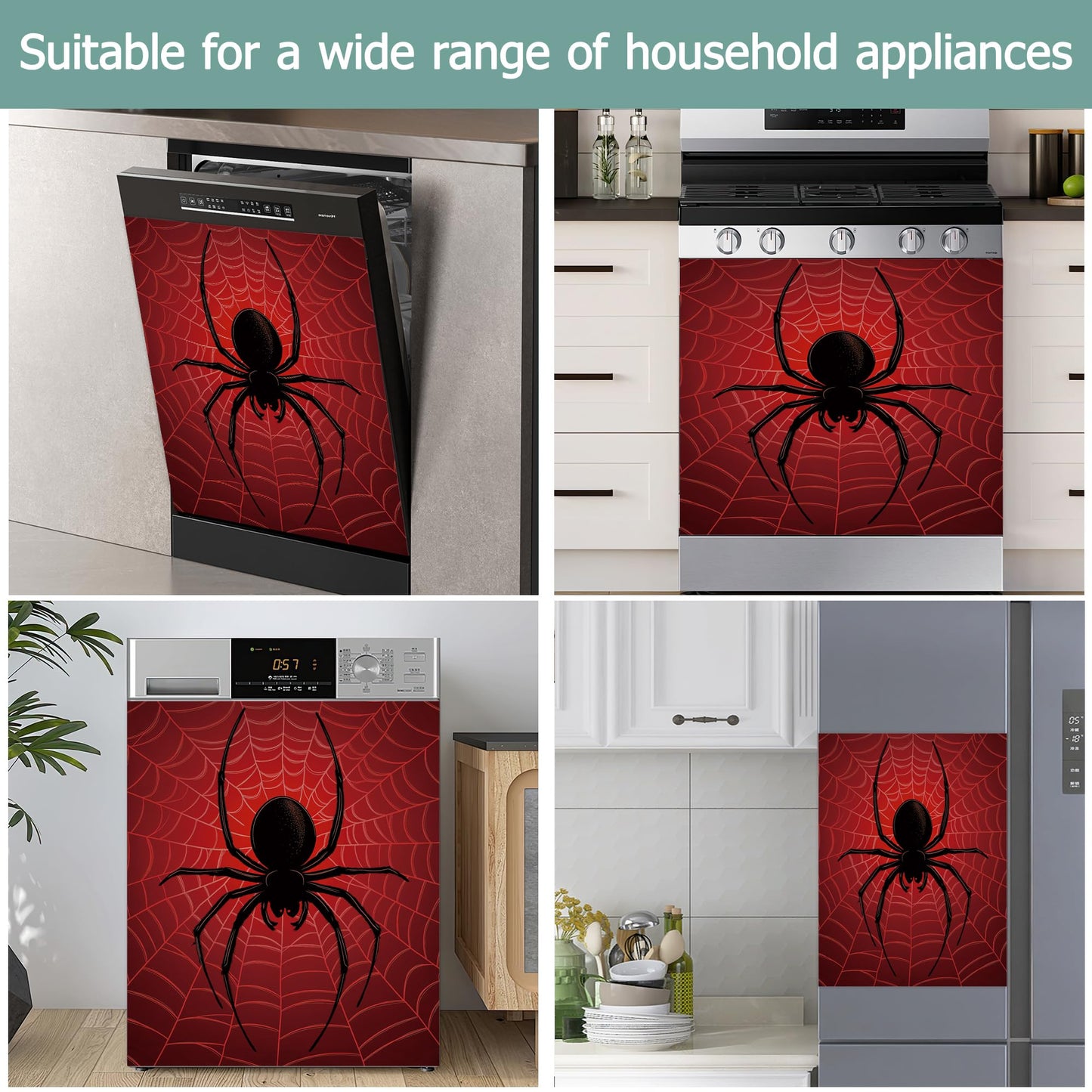 Halloween Spider Refrigerator Magnet Cover,Red Spider Web Washable Dishwasher Magnets Decorative Cover,Home Kitchen Decorative Dishwasher Front Panel Cover 23x26 Inch