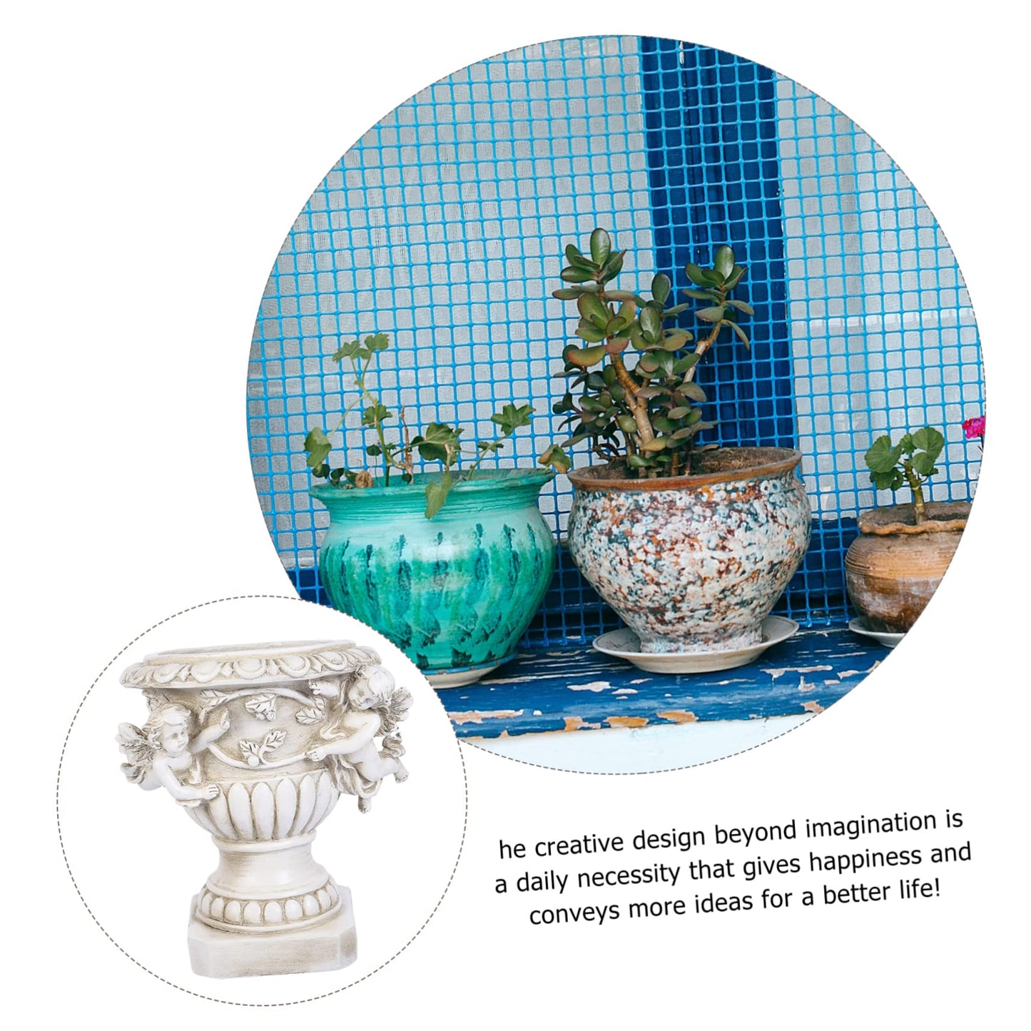 Yardenfun Outdoor Flowerpot European Style Beige Resin Crafts for Plants Decorative Outdoor Statue Pot Ideal for Yard and Garden Decor