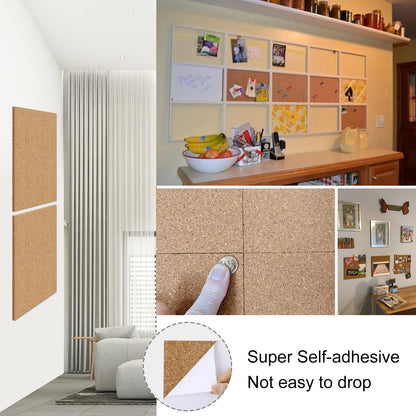 NACHLYNN Cork Board 6 Pack 12 x 12 Self-Adhesive Corkboards for Wall Square Bulletin Board with 100 Push Pins Frameless Cork Tiles for Walls Home Office