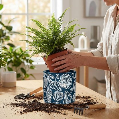 Nature Crafted Ceramic Plant Pots, 5.5 Inch Planter Pot with Drainage Hole, Shell Fish Patterns Ceramic Planters Flower Pot for Indoor Home Succulent Flower Orchid Plants, Set of 2