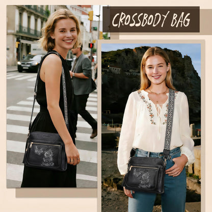 VIMUTI Crossbody Bags for Women Trendy, Lightweight Purses for Women Embossed Design Shoulder Handbags with Guitar Strap (Black)